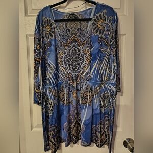 Faded Glory Sz 3X Blue and Purple Patterned Blouse With Stud Detail